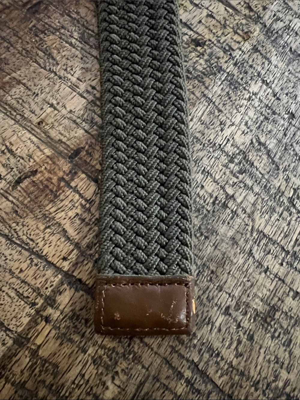 Original Penguin Olive Braided Elastic Belt with Brown Leather Trim - Picture 5 of 5